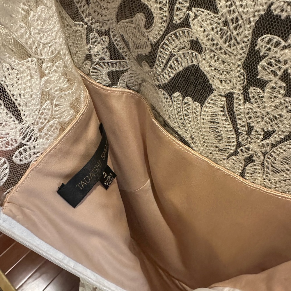 Tadashi Shoji Cream Flutter Sleeve Wedding Dress - Picture 4 of 14
